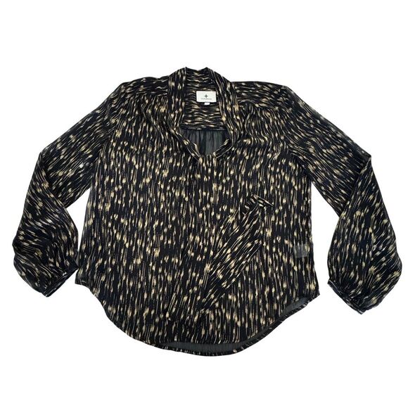 Tuckernuck Eva Metallic Blouse Size XS Sheer Black and Gold Long Sleeve Top - Picture 8 of 12